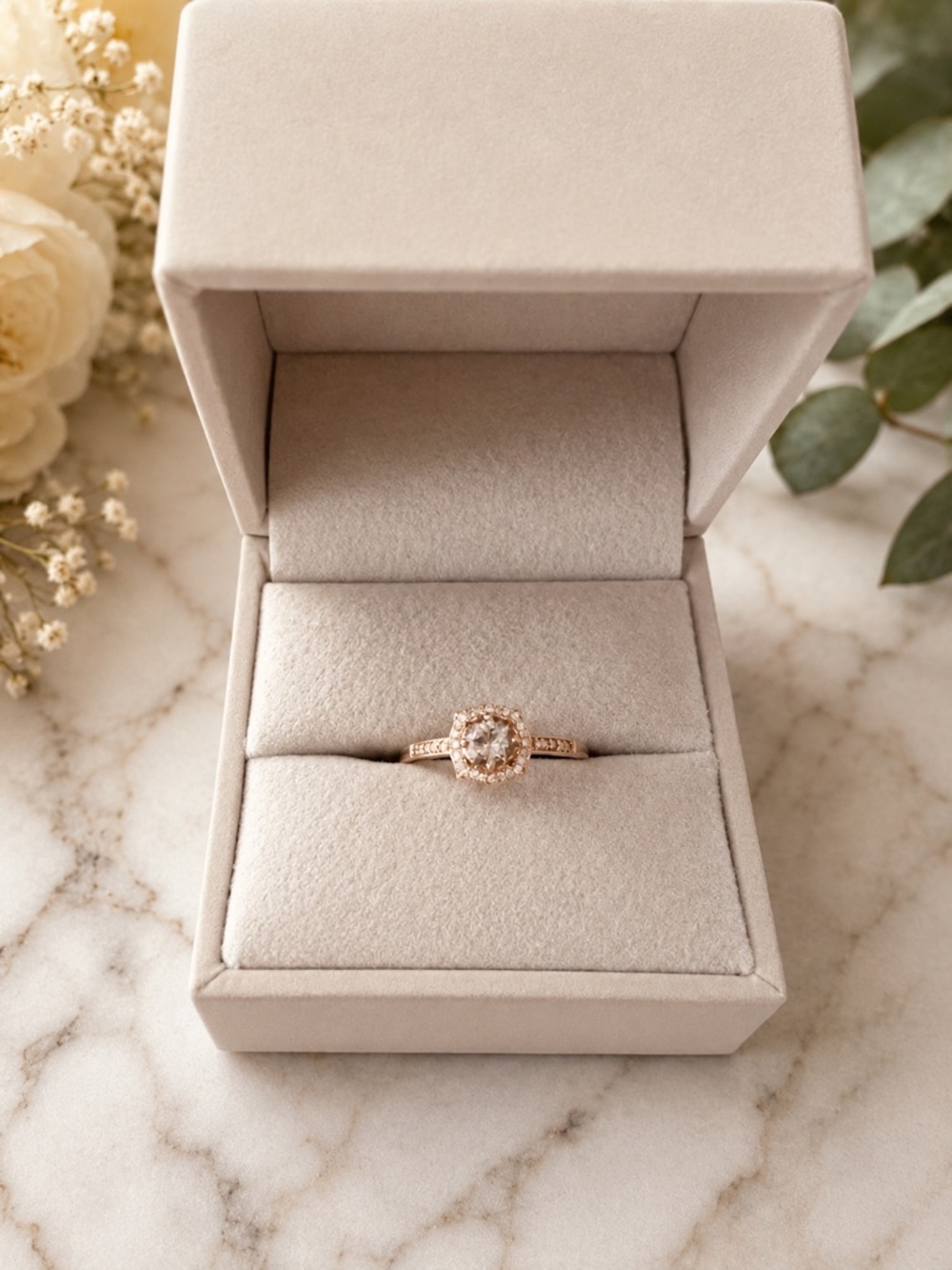 NEW Genuine Morganite & Diamond Ring 14K Rose Gold Size 7